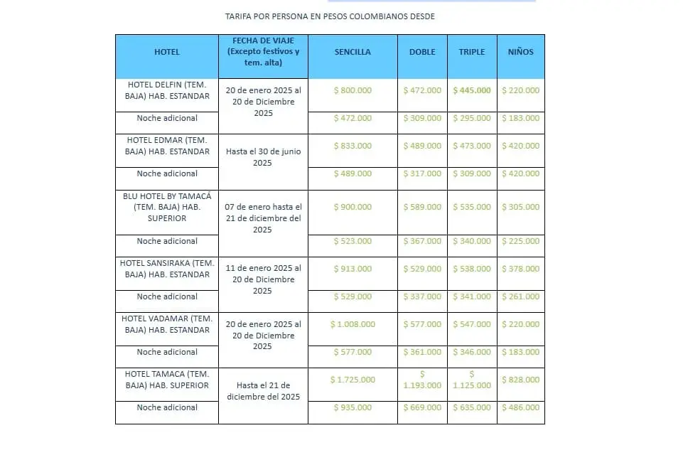 tarifas Santa Marta Esencial